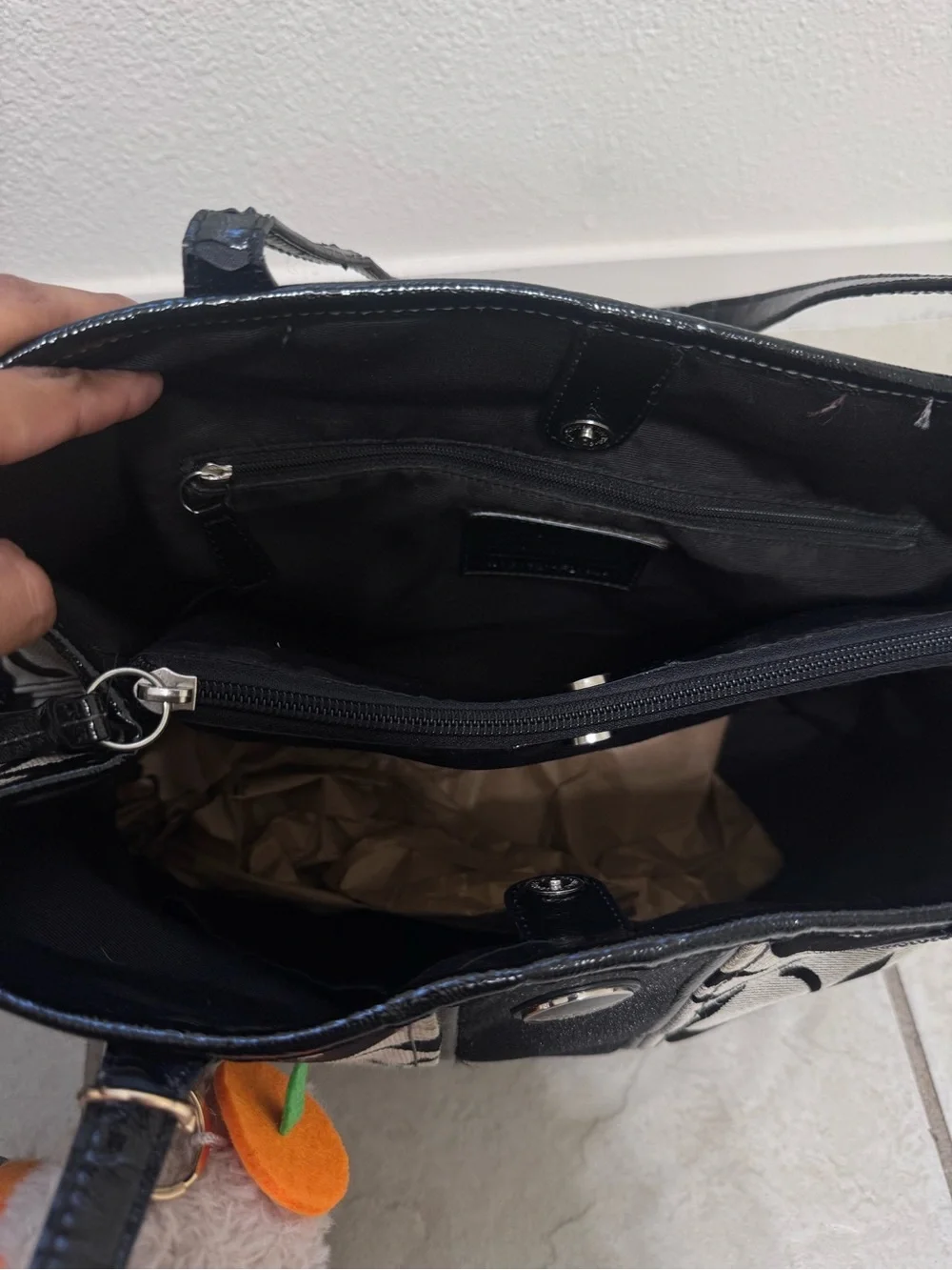 Coach Black and Gray Signature Canvas Tote with Charm